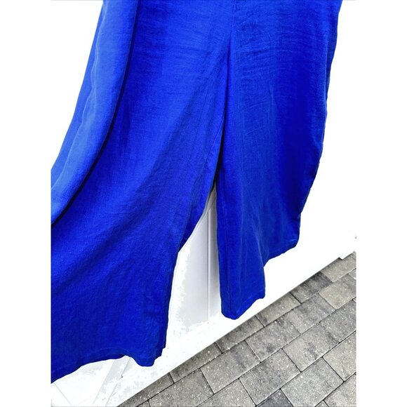💙CYNTHIA ROWLEY Womens 8 Blue 100% Linen Wide Leg Boho CottageCore Y2K Jumpsuit - Picture 4 of 8